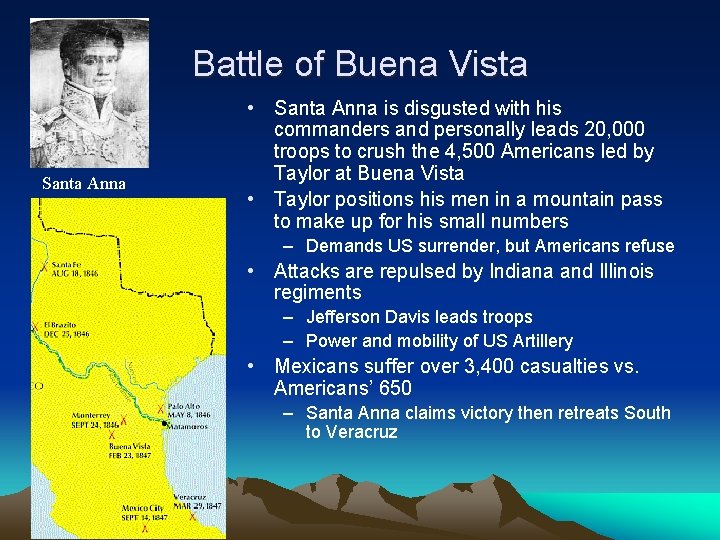 Battle of Buena Vista Santa Anna • Santa Anna is disgusted with his commanders