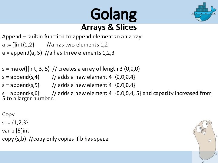 Golang Arrays & Slices Append – builtin function to append element to an array