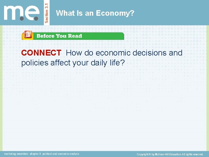 Section 3. 1 What Is an Economy? CONNECT How do economic decisions and policies