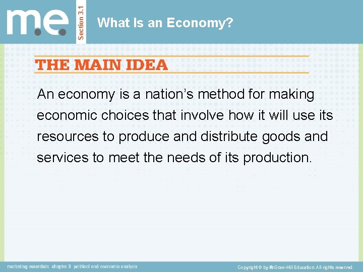 Section 3. 1 What Is an Economy? An economy is a nation’s method for