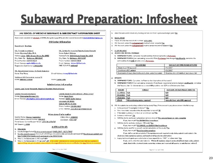 Subaward Preparation: Infosheet 23 