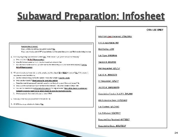 Subaward Preparation: Infosheet 24 