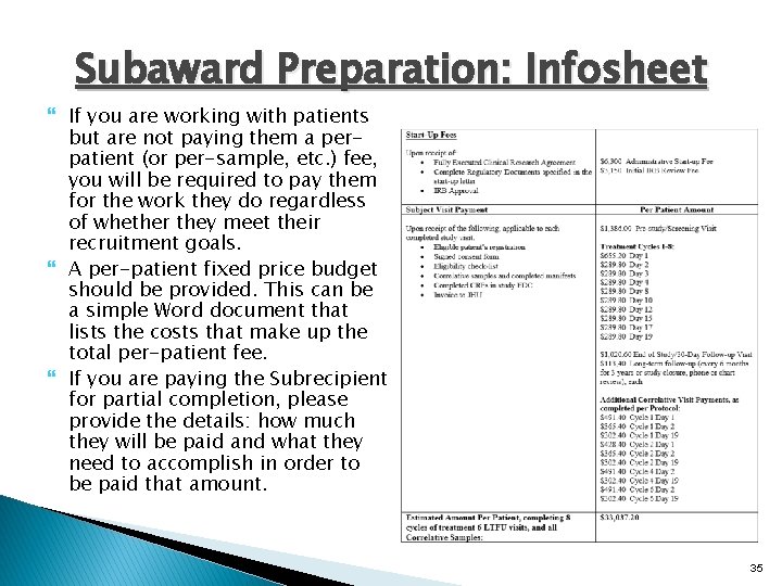 Subaward Preparation: Infosheet If you are working with patients but are not paying them