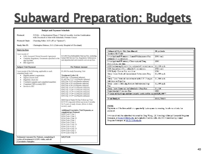 Subaward Preparation: Budgets 43 
