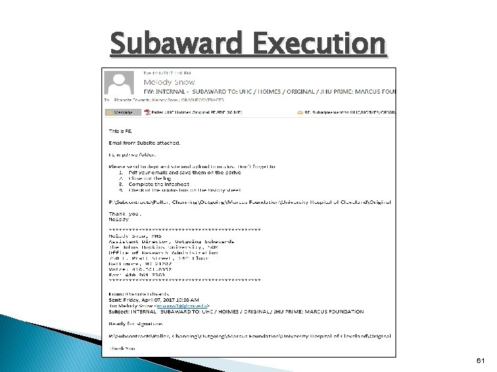 Subaward Execution 61 