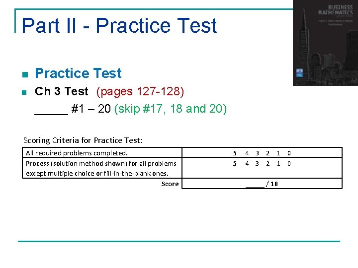 Part II - Practice Test n n Practice Test Ch 3 Test (pages 127