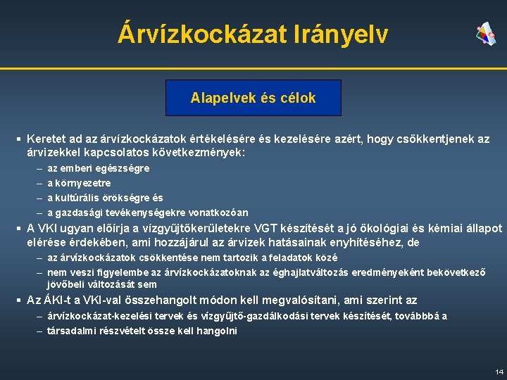 Árvízkockázat Irányelv Alapelvek és célok § Keretet ad az árvízkockázatok értékelésére és kezelésére azért,