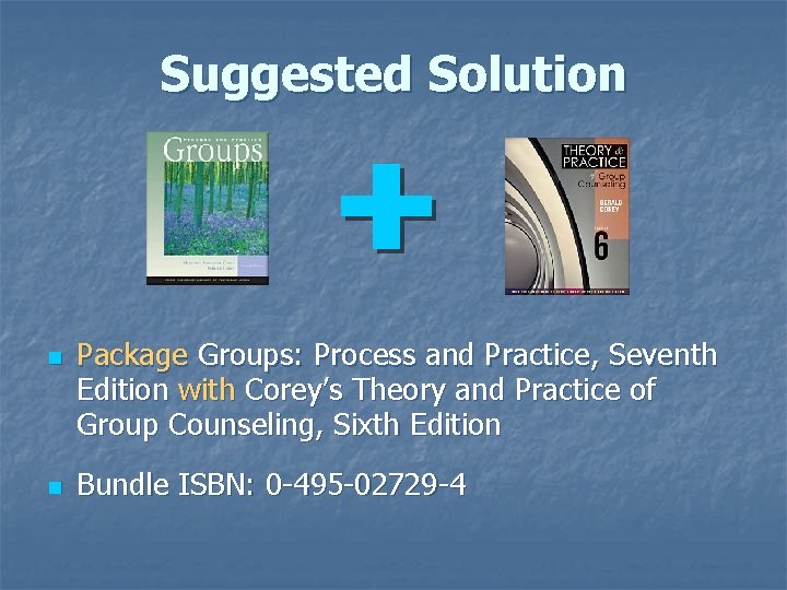 Suggested Solution n n Package Groups: Process and Practice, Seventh Edition with Corey’s Theory