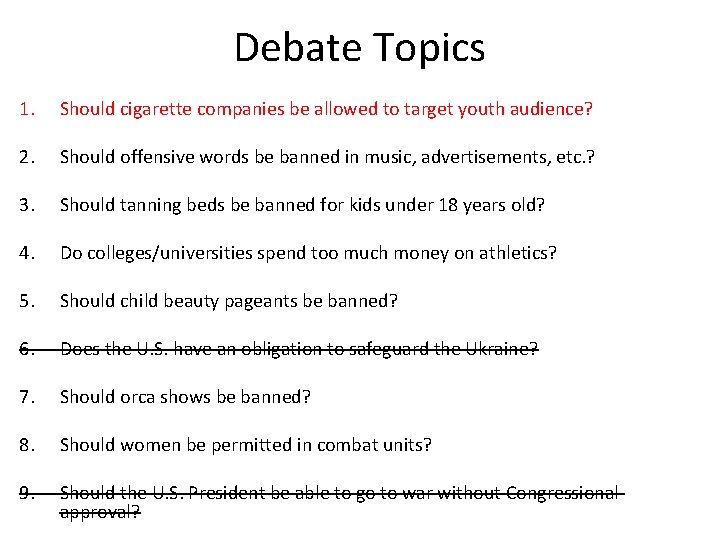 Youth debate topics