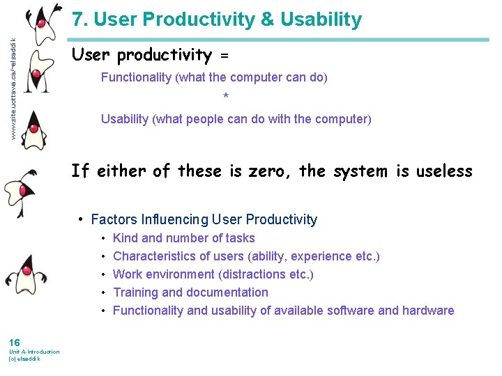 www. site. uottawa. ca/~elsaddik 7. User Productivity & Usability User productivity = Functionality (what