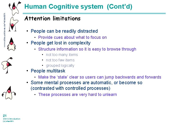 www. site. uottawa. ca/~elsaddik Human Cognitive system (Cont’d) Attention limitations • People can be