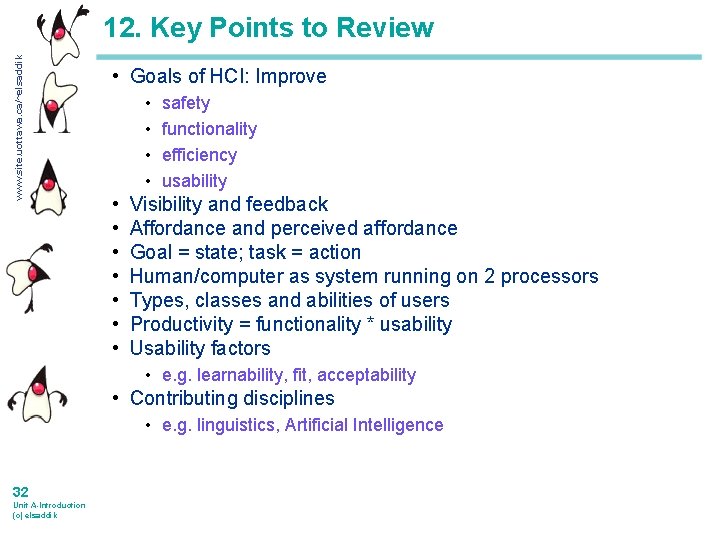 www. site. uottawa. ca/~elsaddik 12. Key Points to Review • Goals of HCI: Improve