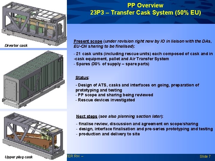 PP Overview 23 P 3 – Transfer Cask System (50% EU) Divertor cask Present