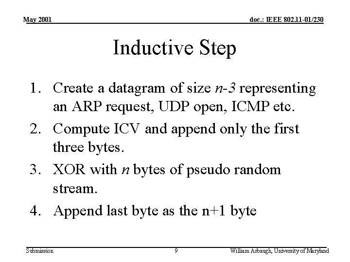 May 2001 doc. : IEEE 802. 11 -01/230 Inductive Step 1. Create a datagram