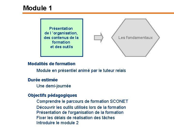 Module 1 Présentation de l ’organisation, des contenus de la formation et des outils