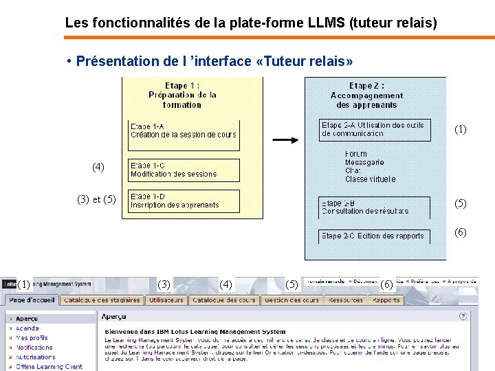 Les fonctionnalités de la plate-forme LLMS (tuteur relais) • Présentation de l ’interface «Tuteur