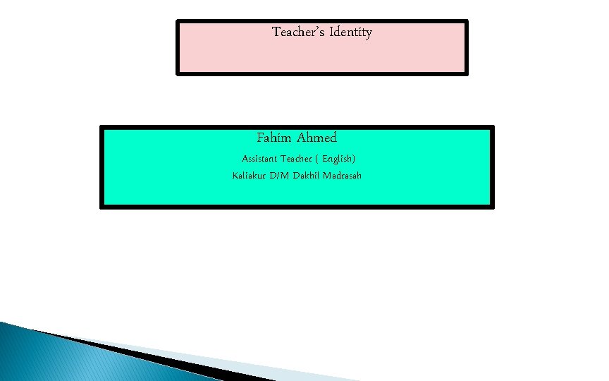 Teacher’s Identity Fahim Ahmed Assistant Teacher ( English) Kaliakur D/M Dakhil Madrasah 