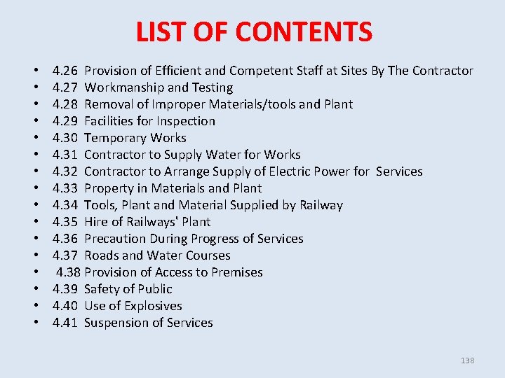 LIST OF CONTENTS • • • • 4. 26 Provision of Efficient and Competent LIST OF CONTENTS • • • • 4. 26 Provision of Efficient and Competent