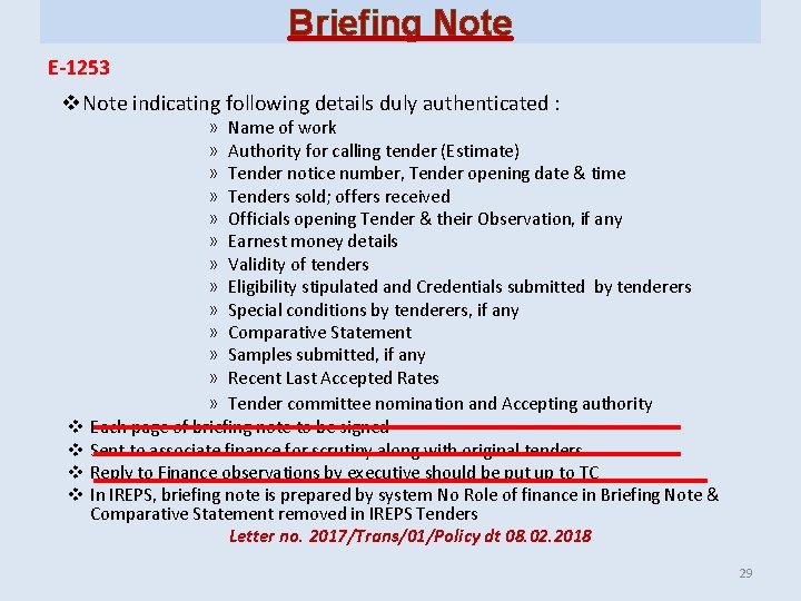 Briefing Note E-1253 v Note indicating following details duly authenticated : » Name of Briefing Note E-1253 v Note indicating following details duly authenticated : » Name of