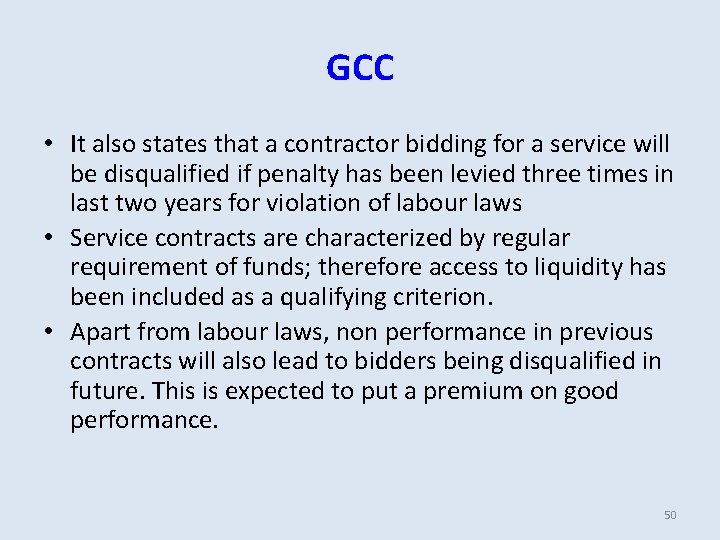 GCC • It also states that a contractor bidding for a service will be GCC • It also states that a contractor bidding for a service will be