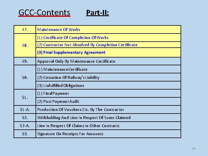 GCC-Contents 47. Part-II: Maintenance Of Works (1) Certificate Of Completion Of Works 48. (2) GCC-Contents 47. Part-II: Maintenance Of Works (1) Certificate Of Completion Of Works 48. (2)