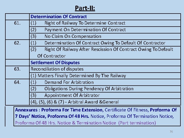 Part-II: 61. 62. 63. 64. GCC-Contents Determination Of Contract (1) Right of Railway To Part-II: 61. 62. 63. 64. GCC-Contents Determination Of Contract (1) Right of Railway To