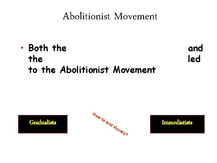 Abolitionist Movement • Both the to the Abolitionist Movement Gradualists Ho w to en