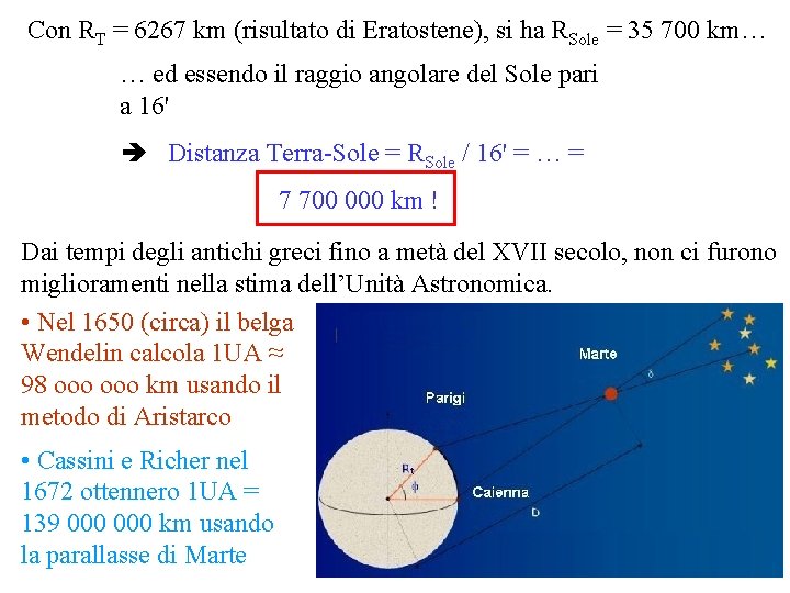 Con RT = 6267 km (risultato di Eratostene), si ha RSole = 35 700