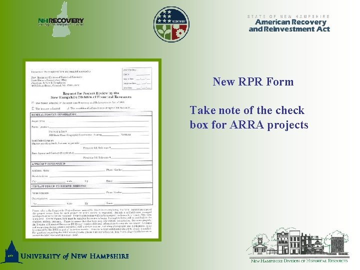 New RPR Form Take note of the check box for ARRA projects 