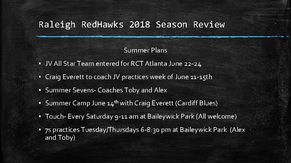 Raleigh Red. Hawks 2018 Season Review Summer Plans ▪ JV All Star Team entered