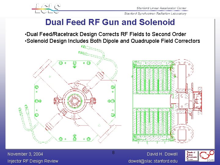 Dual Feed RF Gun and Solenoid • Dual Feed/Racetrack Design Corrects RF Fields to