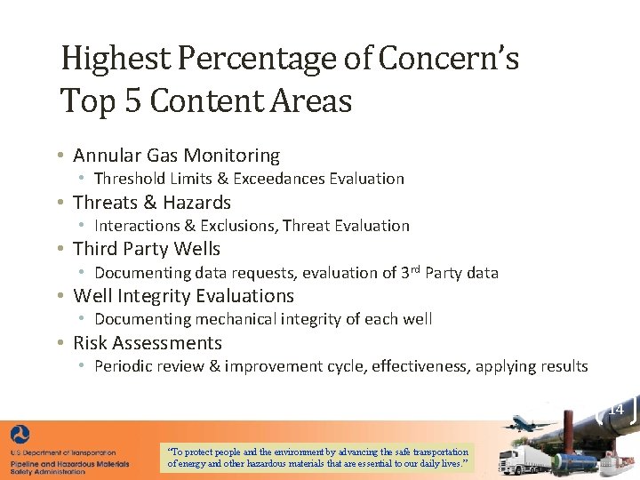 Highest Percentage of Concern’s Top 5 Content Areas • Annular Gas Monitoring • Threshold