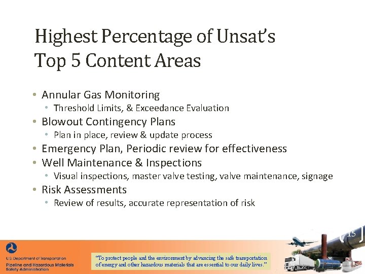 Highest Percentage of Unsat’s Top 5 Content Areas • Annular Gas Monitoring • Threshold