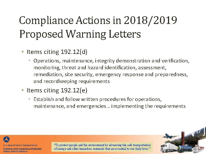 Compliance Actions in 2018/2019 Proposed Warning Letters • Items citing 192. 12(d) • Operations,