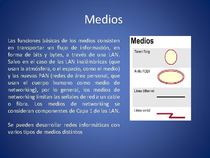 Medios Las funciones básicas de los medios consisten en transportar un flujo de información,