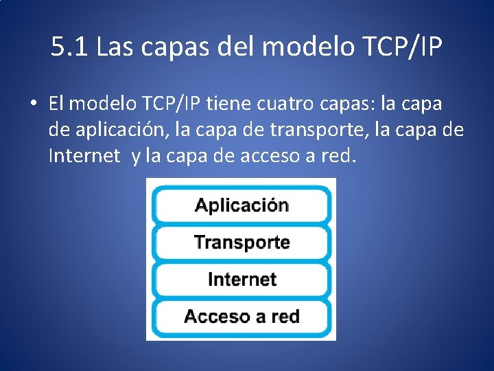 5. 1 Las capas del modelo TCP/IP • El modelo TCP/IP tiene cuatro capas: