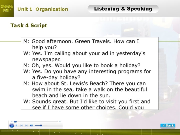 职业综合 英语 1 Unit 1 Organization Task 4 Script Listening & Speaking L-4 Script