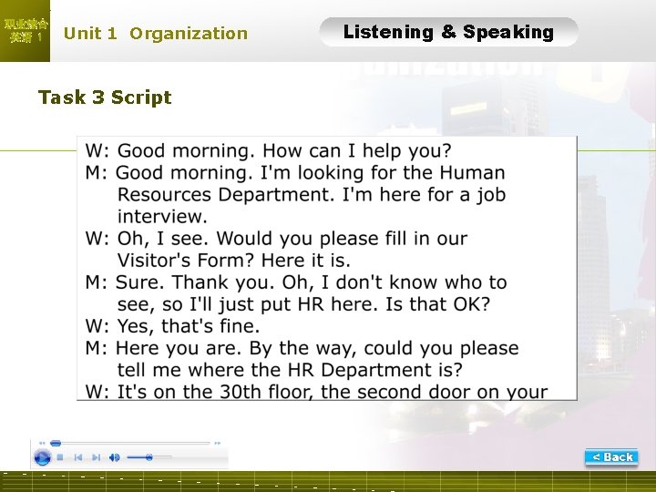 职业综合 英语 1 Unit 1 Organization Task 3 Script Listening & Speaking L-3 Script