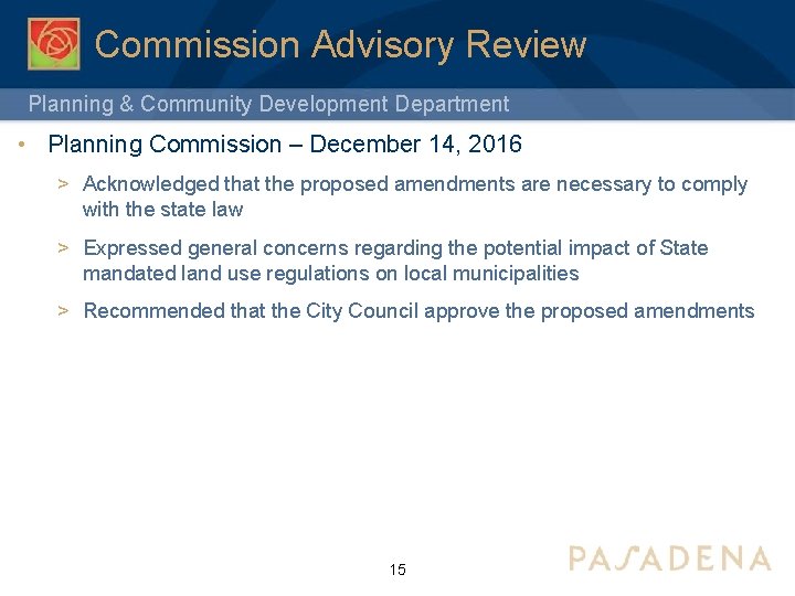 Commission Advisory Review Planning & Community Development Department • Planning Commission – December 14,