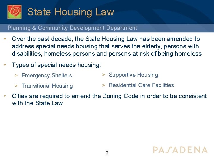State Housing Law Planning & Community Development Department • Over the past decade, the