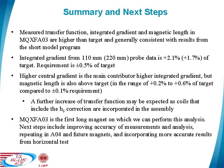 MQXFA 03 Transfer Function Integrated Gradient and magnetic