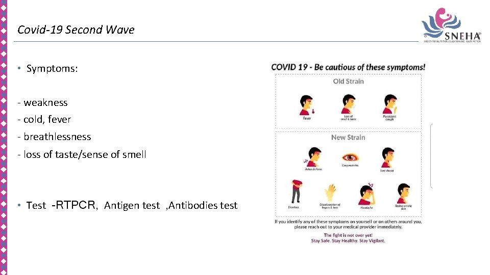 Covid-19 Second Wave • Symptoms: - weakness - cold, fever - breathlessness - loss