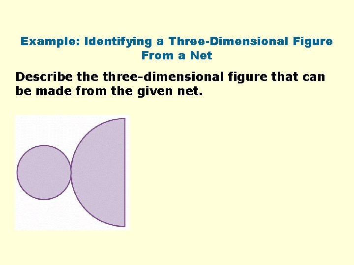 Example: Identifying a Three-Dimensional Figure From a Net Describe three-dimensional figure that can be