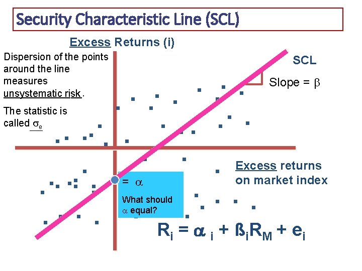 Security Characteristic Line (SCL) Excess Returns (i) Dispersion of the points around the line