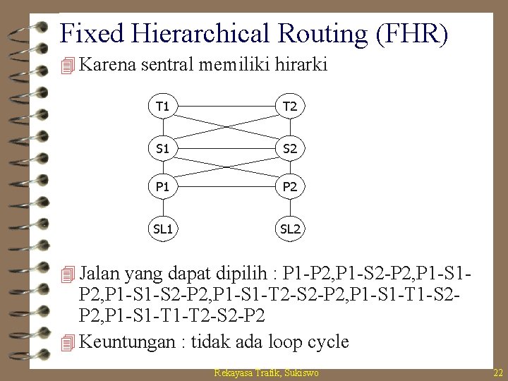 Fixed Hierarchical Routing (FHR) 4 Karena sentral memiliki hirarki T 1 T 2 S