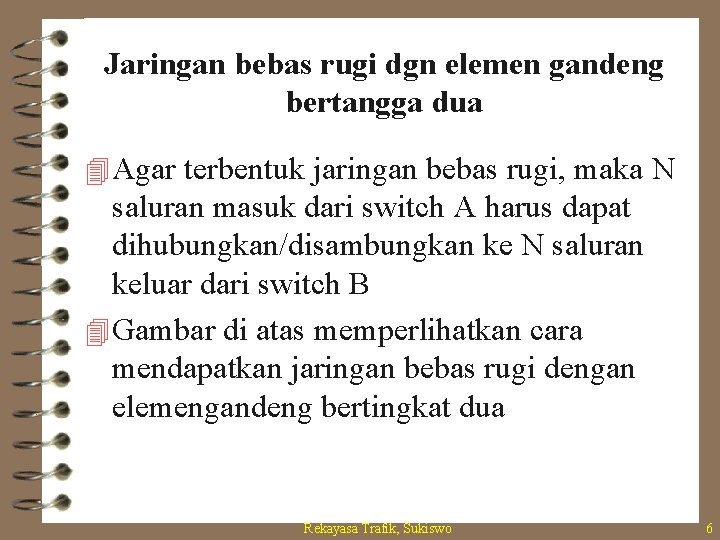 Jaringan bebas rugi dgn elemen gandeng bertangga dua 4 Agar terbentuk jaringan bebas rugi,