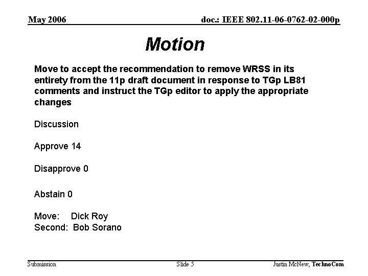 May 2006 doc. : IEEE 802. 11 -06 -0762 -02 -000 p Motion Move