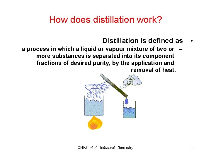 How does distillation work? Distillation is defined as: • a process in which a