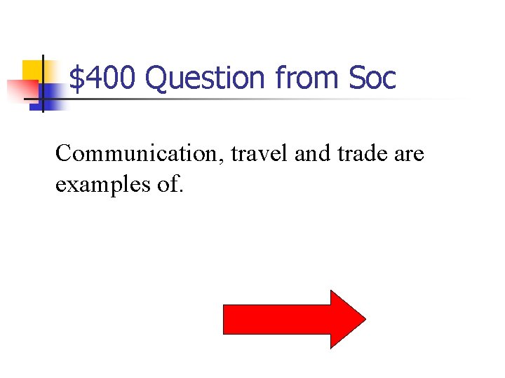 $400 Question from Soc Communication, travel and trade are examples of. 