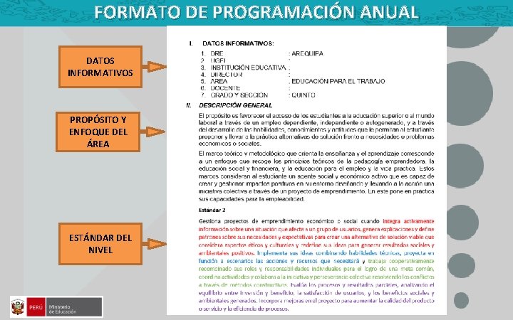 FORMATO DE PROGRAMACIÓN ANUAL DATOS INFORMATIVOS PROPÓSITO Y ENFOQUE DEL ÁREA ESTÁNDAR DEL NIVEL